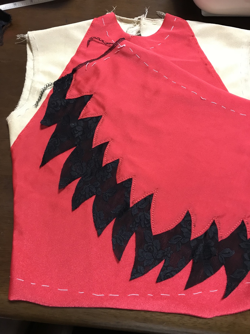 赤と黒のレオタード新体操用 L 手作り衣装 レオタードのお店 開店準備中