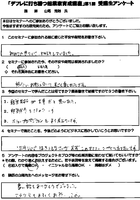 アンケートよりデフレに打ち勝つ起業家育成講座経営革新編