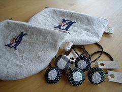 * stitchポーチ　* くるみボタンゴム　