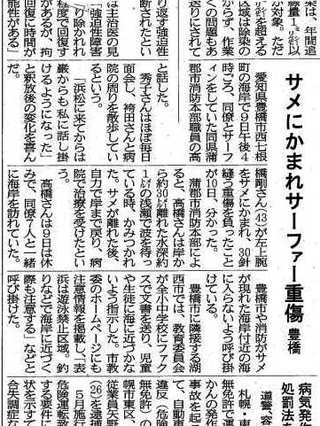 サメにかまれサーファー重傷