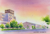 浜松北高校校舎の水彩画