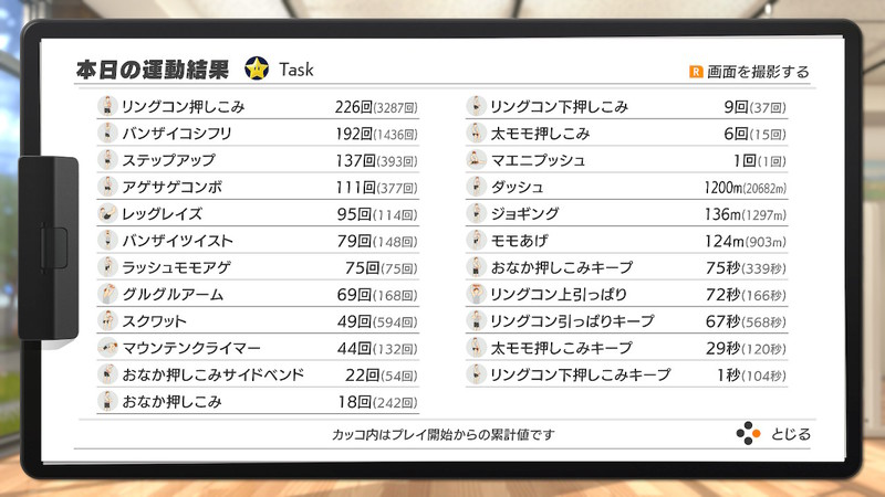 リングフィットアドベンチャーのリザルト