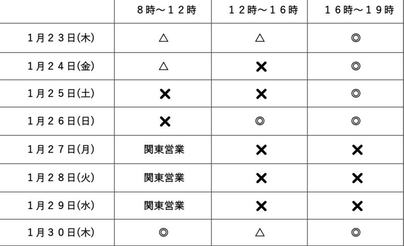 １月２３日（木）〜１月３０日（木）