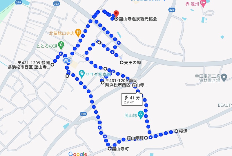 舘山寺町における武田信玄軍陣地ウオーキングマップ