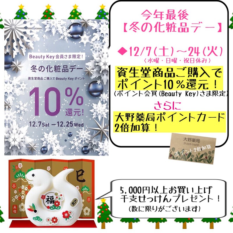 【冬の化粧品デー開催】12月営業カレンダー