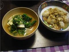 法蓮草と筍の味噌汁里芋の葛餡かけ